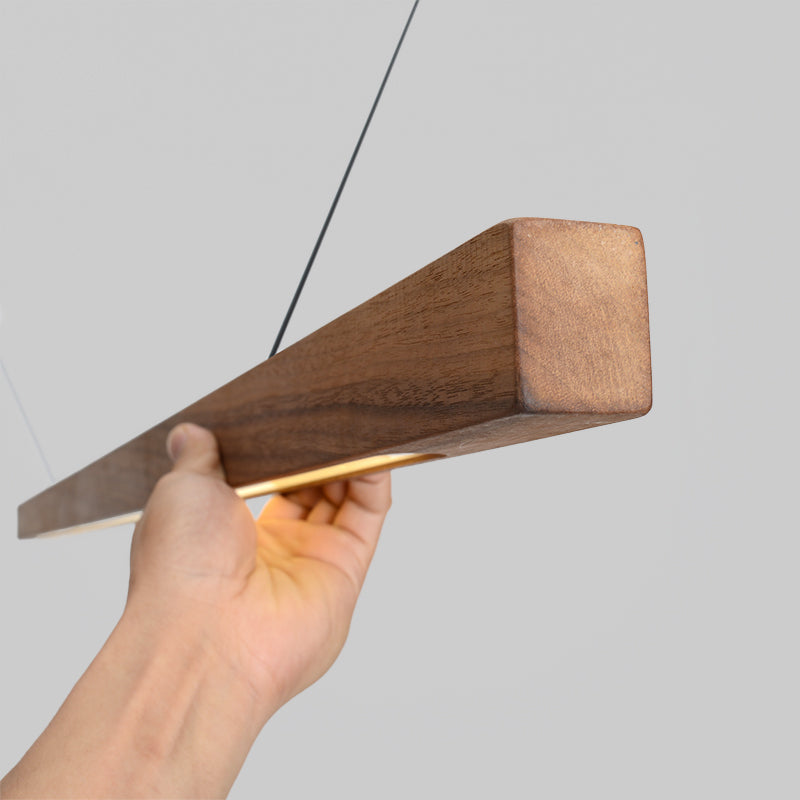 Suspension LED style bois de noyer ou de sapin | Design rectiligne & minimaliste