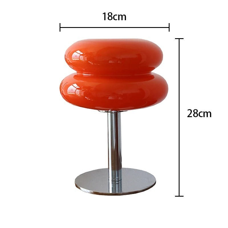 Lampe de table Dimoree style macaron en verre soufflé orange brillant avec pied en métal chromé