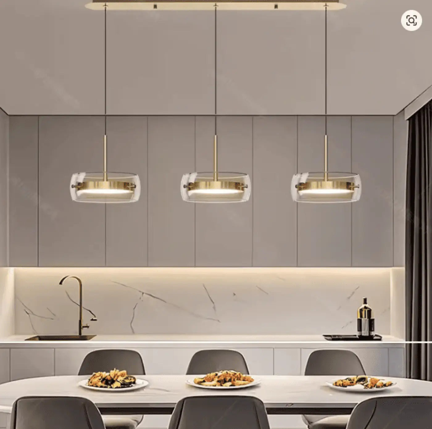 Plafonnier industriel pour cuisine avec triple anneaux