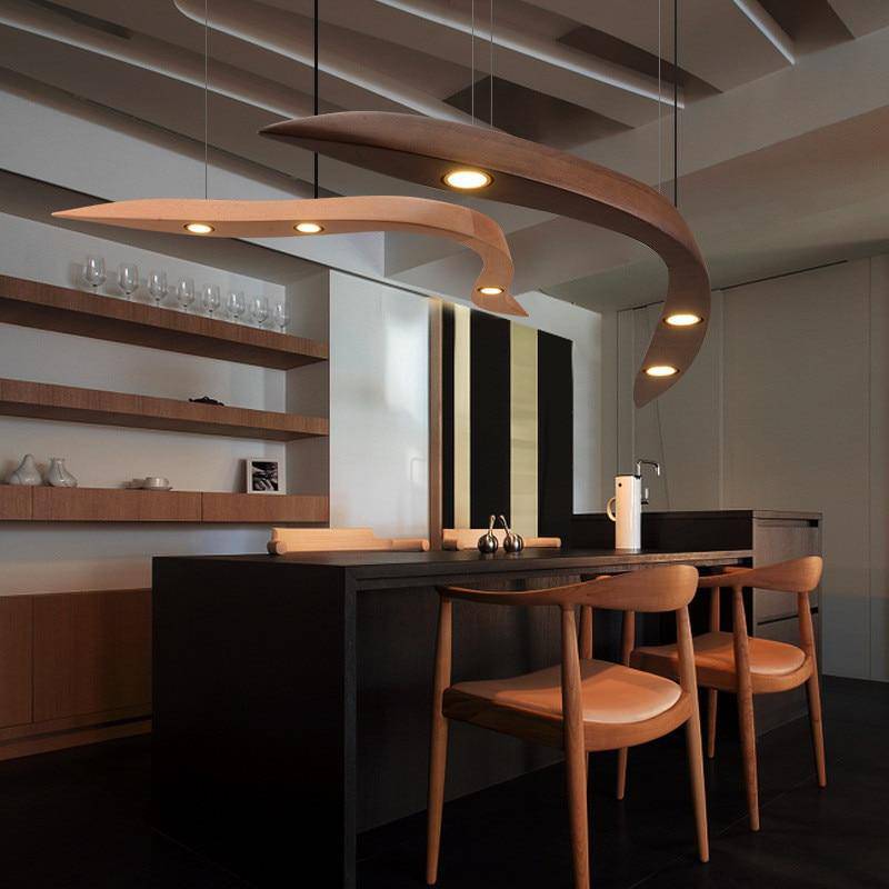 Lustre branches arrondies bois LED élégant