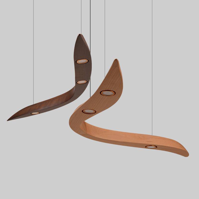 Lustre branches arrondies bois LED élégant