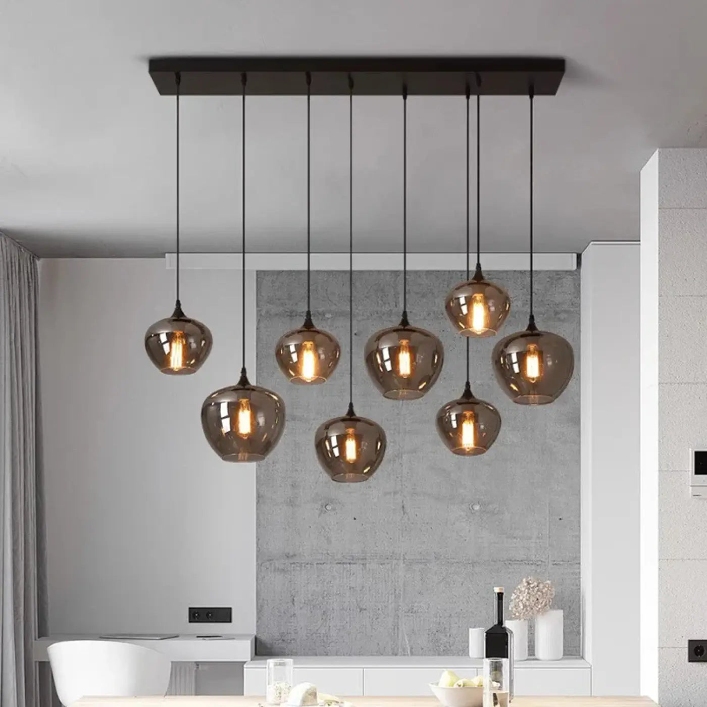 Suspension luminaire moderne à globes en verre fumé chic