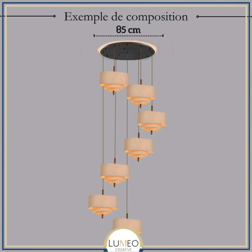 Suspension tissu spirale et bois | Élégance contemporaine